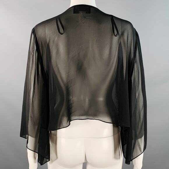 ALEX EVENINGS Size M Black Polyester Sheer 3/4 Sleeves Crop Open Front Cardigan - Picture 3 of 5